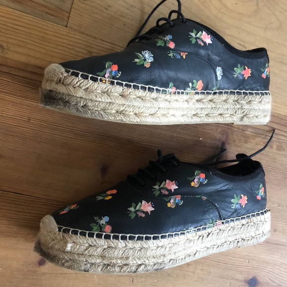Saint Laurent Black Floral Lace Up Espradrille - Picture 6 of 7